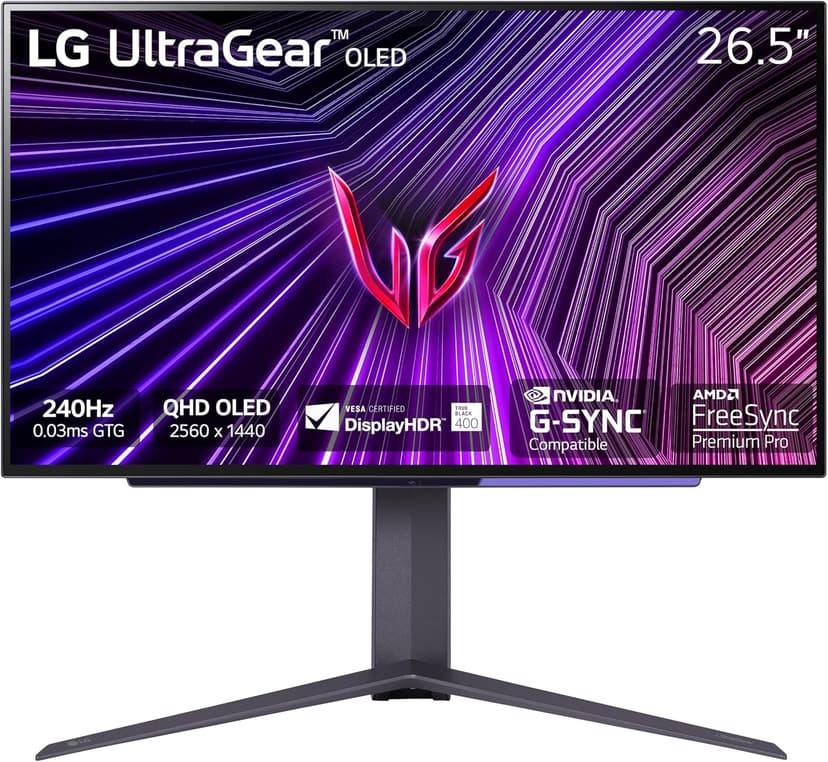 LG ‎27GS95QE 27-inch Ultragear OLED Gaming Monitor QHD 1440p 240Hz 0.03ms DisplayHDR True Black 400 AMD FreeSync Premium Pro NVIDIA G-Sync HDMI 2.1 DisplayPort Tilt/Height/Swivel Stand Black