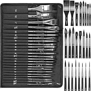 Nicpro 24pcs Watercolor Brushes Professional, Synthetic Squirrel Hair Water Color Paint Brush Set with Cloth Roll - Round, Liner, Flat, Filbert, Dagger, Cat Tongue for Watercolor Gouache Inks Painting