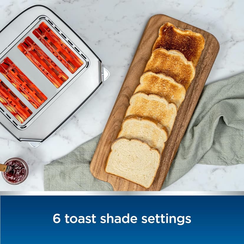 Oster 4-Slice Toaster Touch Screen Stainless Steel Digital Timer 6 Shade Settings Easy to Clean Removable Crumb Tray