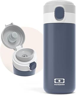 monbento Insulated Bottle MB Pop Infinity - 12 Oz - Leakproof - Hot/Cold Up to 12 Hours - Small Water Bottle for Kids School/Park or for Adult To Slip into Handbag - BPA Free Food Grade Safe - Blue
