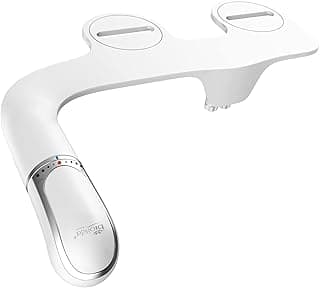 Bio Bidet SlimTwist Bidet Attachment for Toilet, Non Electric, Retractable Dual Nozzles, Adjustable Water Pressure, Splash Guard, Easy Install, White