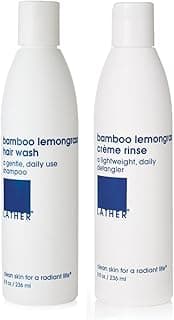 LATHER Bamboo Lemongrass Shampoo & Conditioner Set - Gentle Daily Moisturizing Shampoo & Hair Detangler Conditioner for All Hair Types - Lightweight, Non-Greasy, Sulfate Free - 8 Fl Oz Bottles