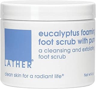 LATHER Foot Scrub with Pumice Stone - Gentle Exfoliating Foaming Foot Scrub for Skin - Cracked Heel Repair for Smooth, Soft Feet - Pedicure Foot Spa | 4 Oz