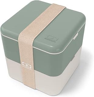 monbento Large Bento Box MB Square Natural with Compartments - Leakproof Lunch Box for Work and Meal Prep - BPA Free - Food Grade Safe - Green