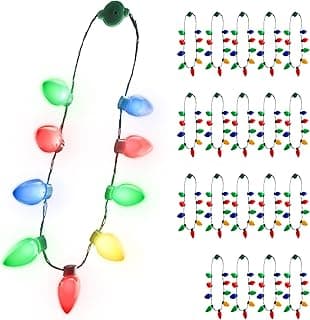 Windy City Novelties 20 Pack LED Light Up Christmas Bulb Necklaces with 6 Flashing Modes – Festive Holiday Party Accessories for Adults, Events & Parades