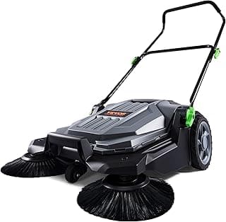 VEVOR Walk-Behind Hand Push Floor Sweeper, 25.6" Sweeping Width Floor Sweeper Manual Non-Electric, 5-Gallon Waste Container, Angle & Height Adjustable Folding Handle for Walkway, Yard, Garage, Patio