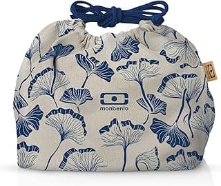 monbento Lunch Bag MB Pochette M Ginkgo - Polyester and Cotton Lunch Tote - For Work Lunch Packing - Can Contain a Bento Box MB Original or MB Tresor - Japanese Pattern - Pink & Blue