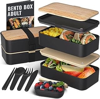 Bentoheaven Premium Bento Box Adult Lunch Box with Compartments for Women & Men, Set of Utensil & Chopsticks & Dip Container, Cute Japanese Kids Bento Lunch Box, Microwavable (Symph Onyx)