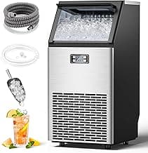 COWSAR Commercial Ice Machine, 100Lbs/24H Stainless Steel Undercounter Ice Maker with 33Lbs Storage Capacity, Self-Cleaning Freestanding Ice Machine for Home, Bar, Restaurant, Office, Outdoor