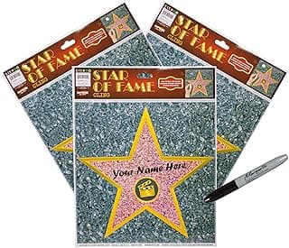 Windy City Novelties 12-Pack Customizable Hollywood Stars of Fame Decal Kit with Marker – 11” x 11” Clings for Party Decor, Movie Nights, and Events