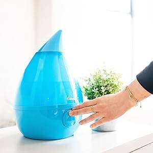 Crane Ultrasonic Cool Mist Teardrop Humidifier for Baby Nursery, Bedroom, Office, Large Room, Adjustable Humidity, Auto Shut-Off, Easy Clean Blue & White 1 Gallon