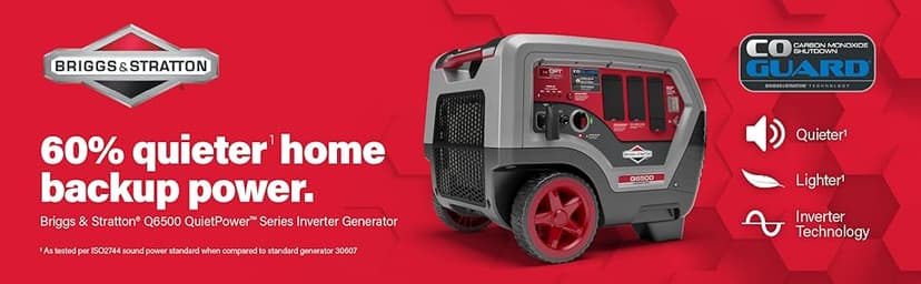 Briggs & Stratton Q6500 Quiet Power Series Inverter Generator | CO Guard, 6500 starting watts