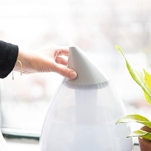 Crane Ultrasonic Cool Mist Teardrop Humidifier for Baby Nursery, Bedroom, Office, Large Room, Adjustable Humidity, Auto Shut-Off, Easy Clean Blue & White 1 Gallon