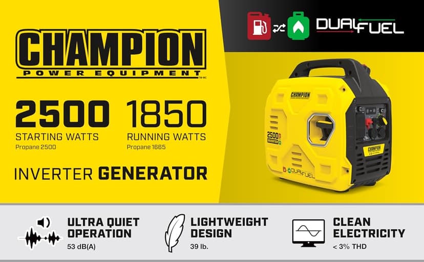Champion Power Equipment 2500-Watt Ultralight Portable Dual Fuel Inverter Generator