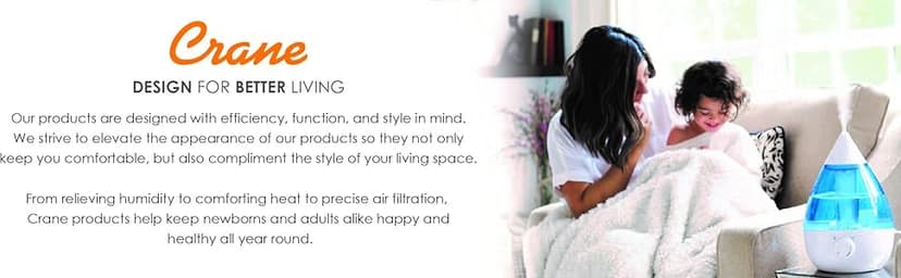 Crane Ultrasonic Cool Mist Teardrop Humidifier for Baby Nursery, Bedroom, Office, Large Room, Adjustable Humidity, Auto Shut-Off, Easy Clean Blue & White 1 Gallon