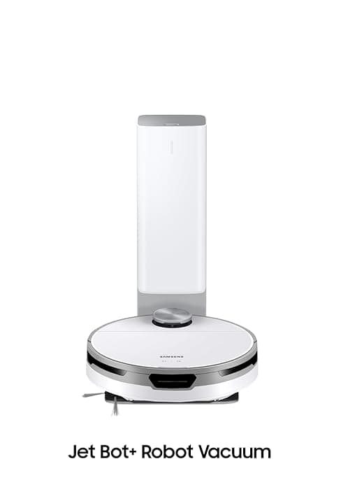 SAMSUNG Jet Bot AI+ Robot Vacuum Cleaner w/ Object Recognition, Intelligent Cleaning, Clean Station, 5-Layer Filter, Touchless Dust Removal for Hardwood Floors, Carpets, VR50T95735W, White