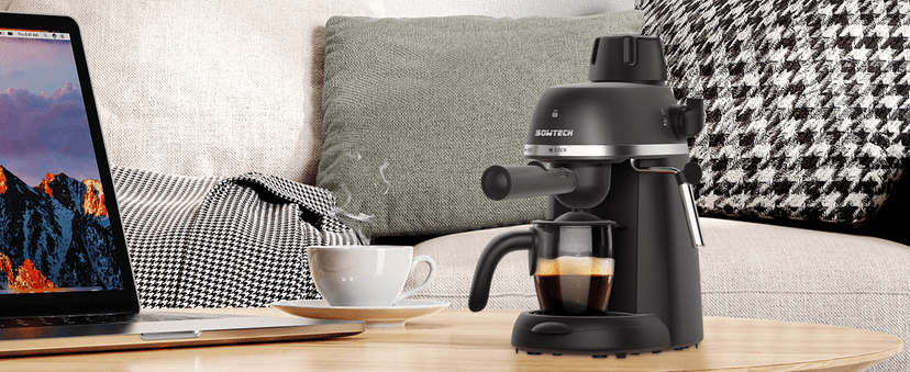 Espresso Coffee Machine Cappuccino Latte Maker 3.5 Bar 1-4 Cup with Steam Milk Frother, Black