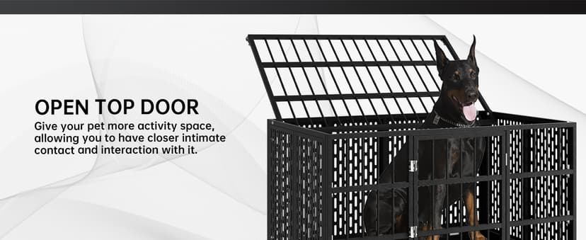 48/42/38 Inch Heavy Duty Dog Crate with Wheels, Folding Metal Big Dog Cage for Large and Medium Dogs, Extra Large XL XXL Indestructible Dog Crate with Removable Tray.