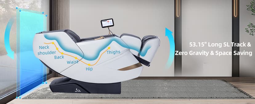 MassaMAX MT339 4D Massage Chair, Full Body Shiatsu Recliner with Electric Extendable Footrest, Zero Gravity, SL Track, Deep Yoga Stretch, 15 Modes, Foot Rollers, and Heating (Space White)