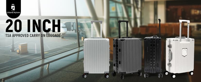 UrbanExplorer 20inch Carry On Luggage 22x14x9 Airline Approved, Zipperless Luggage Carry On TSA Approved ABS+PC Hard Shell Suitcases, Lightweight Carry On Suitcases with Aluminum Frame, Black