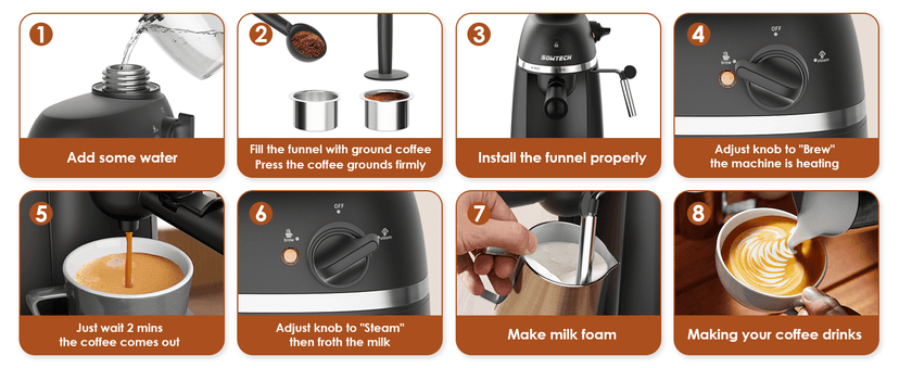 Espresso Coffee Machine Cappuccino Latte Maker 3.5 Bar 1-4 Cup with Steam Milk Frother, Black