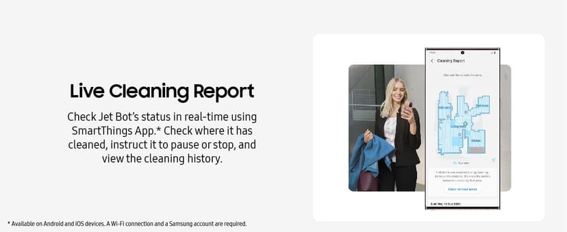 SAMSUNG Jet Bot AI+ Robot Vacuum Cleaner w/ Object Recognition, Intelligent Cleaning, Clean Station, 5-Layer Filter, Touchless Dust Removal for Hardwood Floors, Carpets, VR50T95735W, White