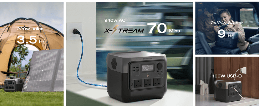 EF ECOFLOW Portable Power Station RIVER 2 Pro, 768Wh LiFePO4 Battery, 70 Min Fast Charging, 4X800W AC Outlets, Solar Generator for Outdoor Camping/RVs/Home Use