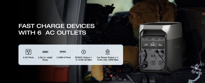 EF ECOFLOW DELTA 3 Portable Power Station, 1024Wh LiFePO4 Battery, Full Charge in 56 Min, 1800W AC/100W USB-C Output, Solar Generator(Solar Panel Optional) for Home Backup Power, Camping & RVs