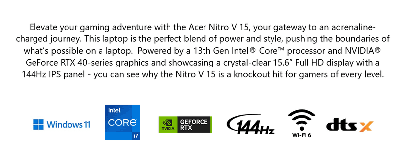 Acer Nitro V Gaming Laptop | Intel Core i7-13620H Processor | NVIDIA GeForce RTX 4050 Laptop GPU | 15.6" FHD IPS 144Hz Display | 16GB DDR5 | 512GB Gen 4 SSD | WiFi 6 | Backlit KB | ANV15-51-73B9