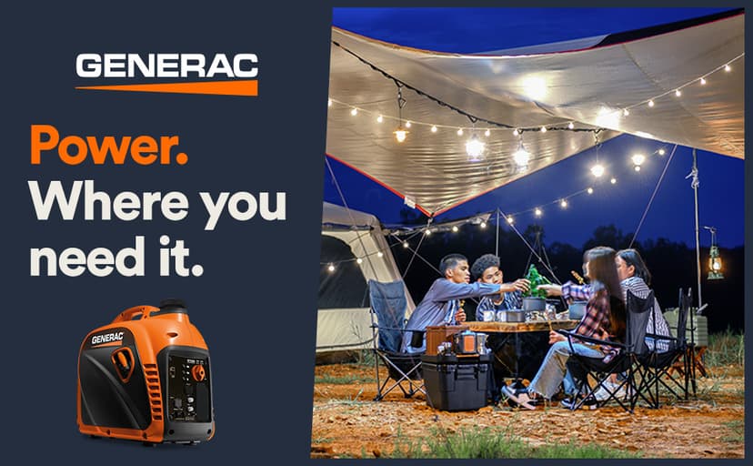 Generac 2,500-Watt Gas Powered Portable Inverter Generator - Compact and Lightweight Design - Produces Clean, Stable Power - COsense Technology - Perfect for Home use - Orange/Black