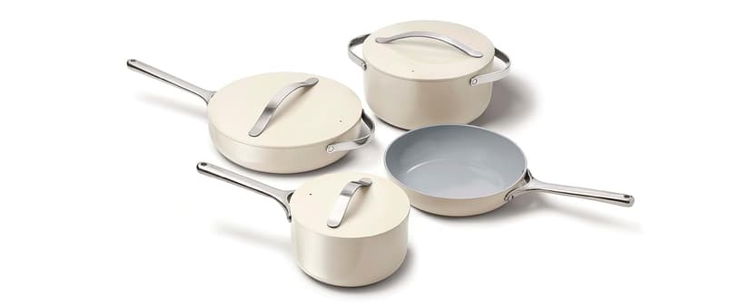 Caraway Nonstick Ceramic Cookware Set (12 Piece) Pots, Pans, Lids and Kitchen Storage - Non Toxic - Oven Safe & Compatible with All Stovetops - Cream