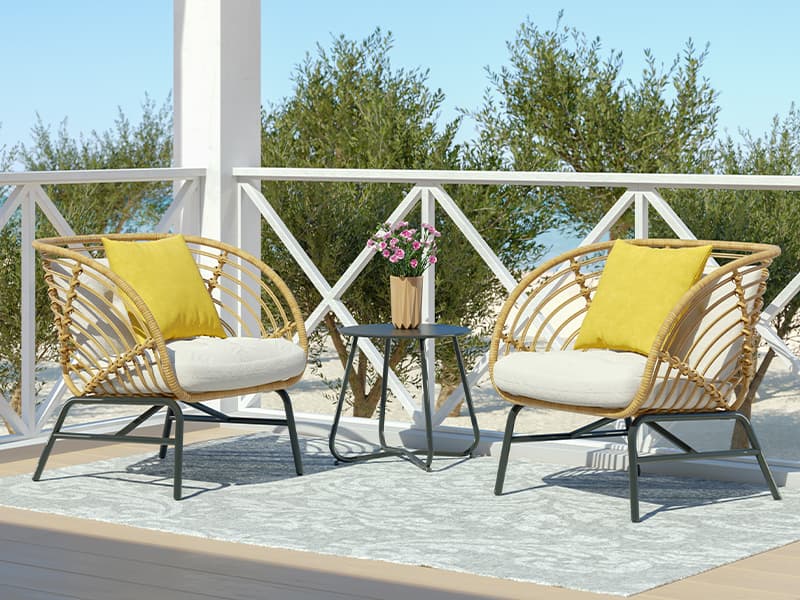 Grand patio 3-Piece Outdoor Furniture Set - Wicker Sofa with Thick Beige Cushions, Patio Coffee Table, Perfect for Porch, Backyard, Balcony, Garden