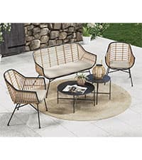 Grand patio 3-Piece Outdoor Furniture Set - Wicker Sofa with Thick Beige Cushions, Patio Coffee Table, Perfect for Porch, Backyard, Balcony, Garden