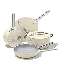Caraway Nonstick Ceramic Cookware Set (12 Piece) Pots, Pans, Lids and Kitchen Storage - Non Toxic - Oven Safe & Compatible with All Stovetops - Cream