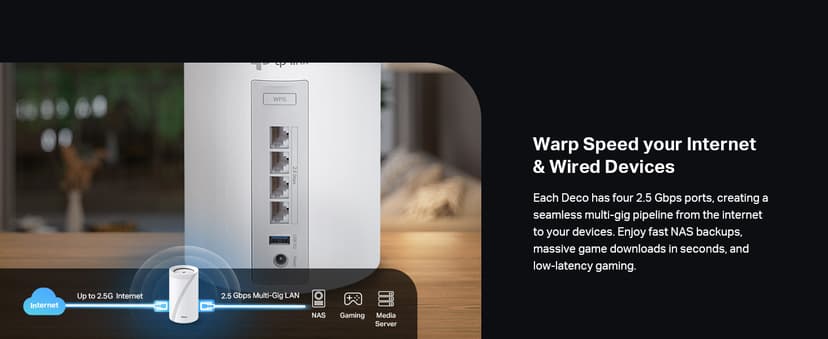 TP-Link ๐๐๐๐จ BE63 Tri-Band WiFi 7 BE10000 Whole Home Mesh System- 6-Stream 10 Gbps, 4x2.5G Ports Wired Backhaul, 4X Smart Internal Antennas, VPN, MU-MIMO, HomeShield, Free Expert Support (2-Pack)