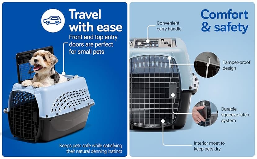 Petmate Dog Crates for Small Dogs & Cat Carriers, Two-Door Plastic Pet Kennel, Top & Front Loading, Made in USA, 24", Blue