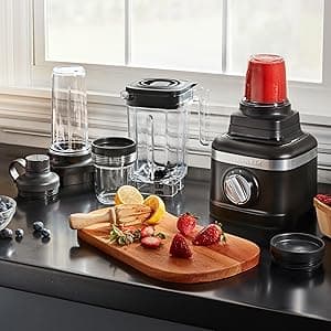 KitchenAid K150 3 Speed Ice Crushing Blender with 2 Personal Blender Jars - KSB1332Y,Black Matte, 48 oz
