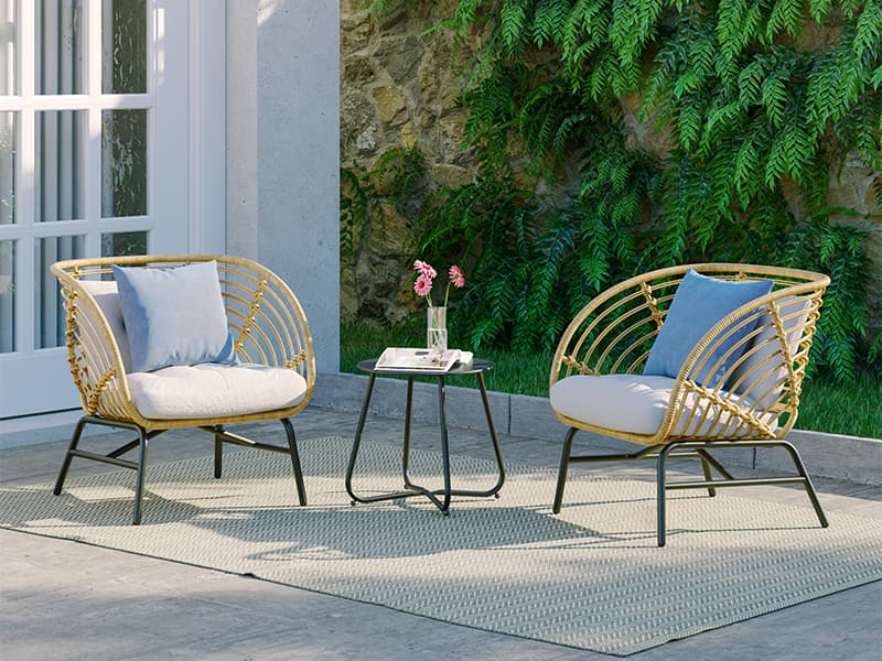 Grand patio 3-Piece Outdoor Furniture Set - Wicker Sofa with Thick Beige Cushions, Patio Coffee Table, Perfect for Porch, Backyard, Balcony, Garden