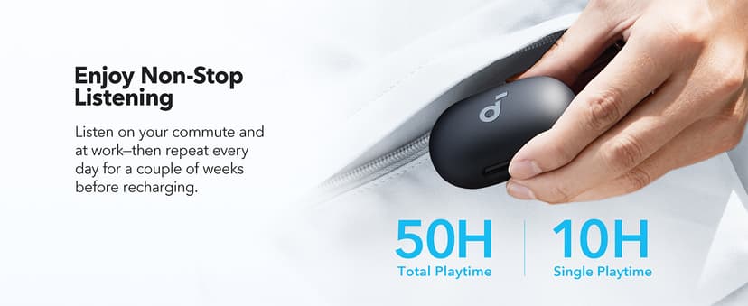 Soundcore by Anker Space A40 Adaptive Active Noise Cancelling Wireless Earbuds, Reduce Noise by Up to 98%, Ultra Long 50H Playtime, 10H Single Playtime, Hi-Res Sound, Comfortable Fit, Wireless Charge