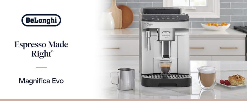 De'Longhi Magnifica Evo Automatic Espresso & Coffee Machine with Manual Milk Frother, Built-in Grinder & Auto-Clean Function - For Latte, Cappuccino, Americano, Iced Coffee, ECAM29043SB