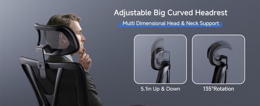 Ticova Ergonomic Office Chair - High Back Desk Chair with Adjustable Lumbar Support, Headrest & 3D Armrest - 130°Rocking Mesh Computer Chair