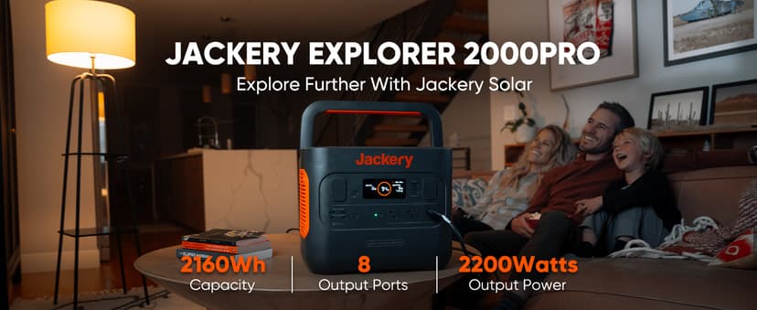 Jackery Explorer 2000 PRO Portable Power Station, 2160Wh Capacity with 3x2200W AC Outlets, Fast Charging, Solar Generator for Home Backup, Emergency, RV Outdoor Camping (Solar Panel Optional)