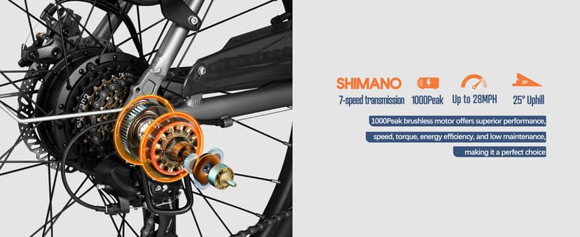 Core Electric Bike for Adults - Peak 1000W Brushless Motor Ebike, 468&500Wh Removable Built in Battery 26&27.5X2.1 Tire Step Over Bicycle with 7 Speed, Commute E Bikes