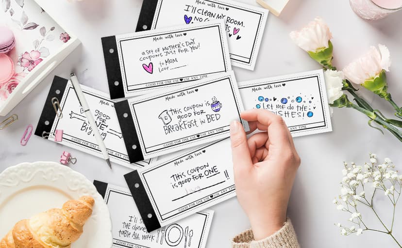 Personalized Coupon Book, 30 Blank Voucher Cards Booklet for All Occasions, Mothers Day Gifts for Mom, Unique Birthday Gifts for Boyfriend Wife Husband Girlfriend Best Friend