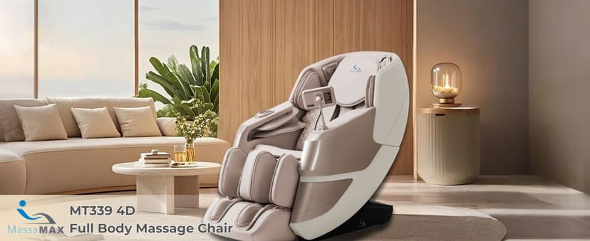MassaMAX MT339 4D Massage Chair, Full Body Shiatsu Recliner with Electric Extendable Footrest, Zero Gravity, SL Track, Deep Yoga Stretch, 15 Modes, Foot Rollers, and Heating (Space White)