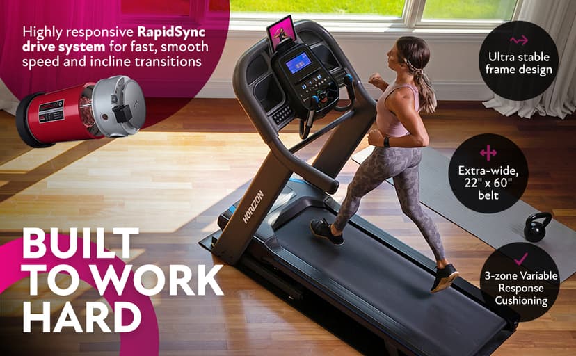 Horizon Fitness 7.4 at Studio Series Smart Treadmill with Bluetooth and Incline, Heavy Duty Folding Treadmill 350 lbs Weight Capacity, Pro Running Machine for Home Exercise and Running with Apps