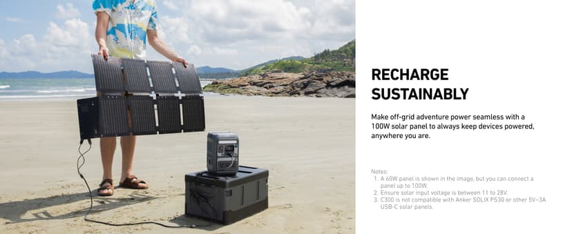Anker Portable Power Station SOLIX C300, 288Wh LiFePO4 Battery, 300W (600W Surge) Solar Generator, 140W Two-Way Fast Charging, for Outdoor Camping, Traveling, and Emergencies (Solar Panel Optional)