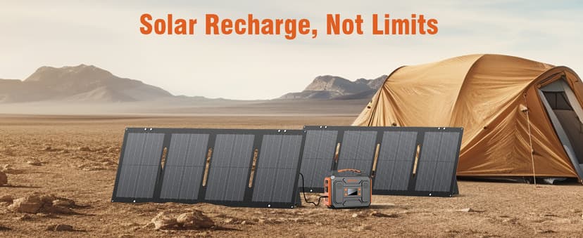Portable Solar Generator, 300W Portable Power Station with Foldable 60W Solar Panel, 110V Pure Sine Wave 280Wh Lithium Battery Pack with USB DC AC Outlet for Home Use RV Van Outdoor Camping-Orange