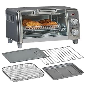 BLACK+DECKER Crisp 'N Bake Air Fry Countertop Convection Toaster Oven, Medium Capacity, 4-Slice, 5-in-1, Fits 9” Pizza, 30-Min Timer, Bake, Broil, Air Fry, Toast, Keep Warm, Stainless Steel