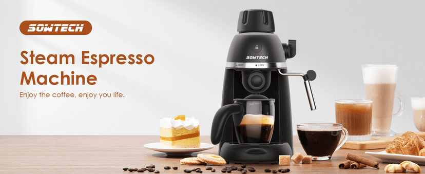 Espresso Coffee Machine Cappuccino Latte Maker 3.5 Bar 1-4 Cup with Steam Milk Frother, Black